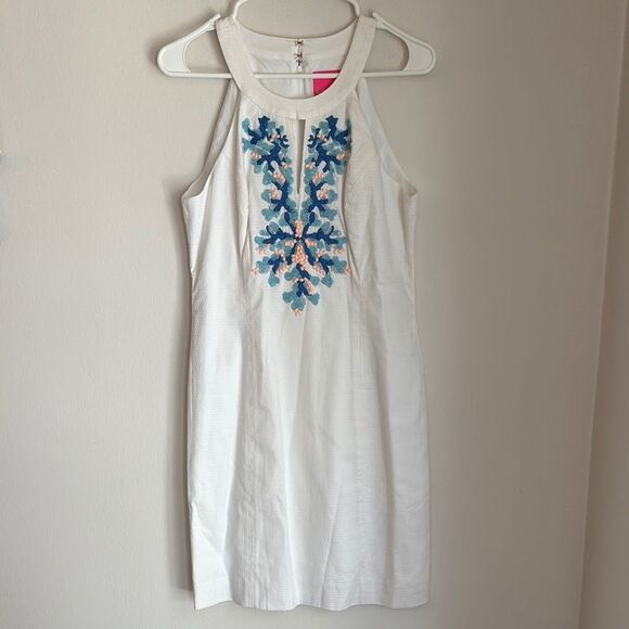 Lilly Pulitzer Women Jena White beaded coral shift dress with Embroidery 6 NWT! - Picture 2 of 13
